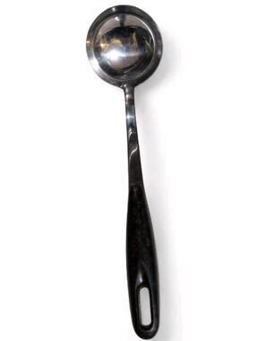 Vintage Bayraktar Stainless Steel 14" Plastic Speckled Handle Ladle Turkish Made